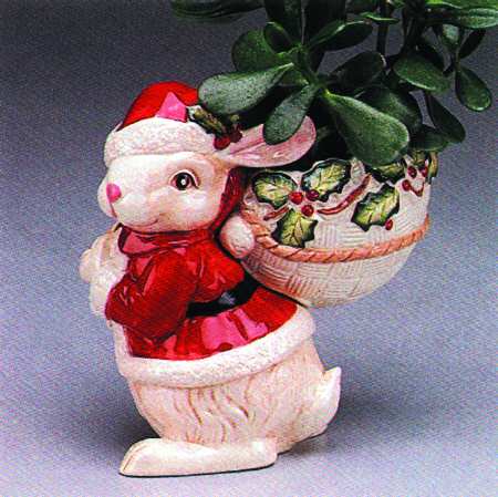Old World Christmas Holly Bunny Planter