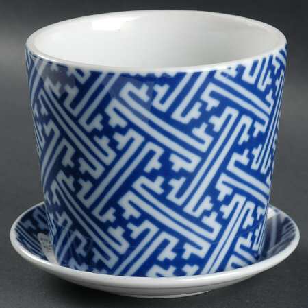 Oriental Geometric Blue 4" Flower Pot with Underplate