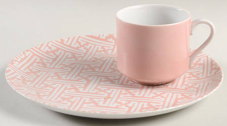 Oriental Geometric Peach Snack Plate & Cup Set