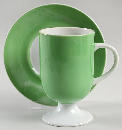 Papillon (White Butterfly on Green) Footed Cup & Saucer Set