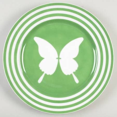 Papillon (White Butterfly on Green) 12" Chop Plate (Round Platter)