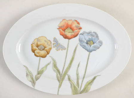 Pastel Poppy (White Background) 14" Oval Serving Platter