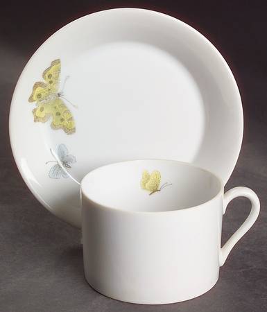 Pastel Poppy (White Background) Flat Cup & Saucer Set