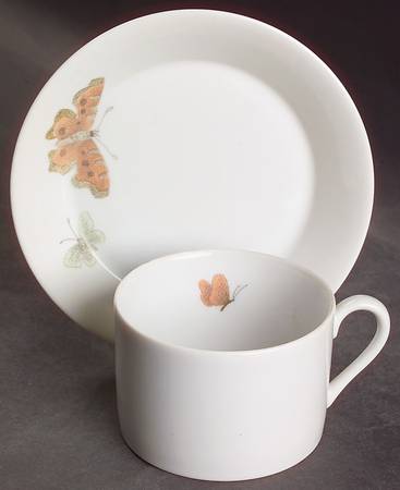 Pastel Poppy (White Background) Flat Cup & Saucer Set