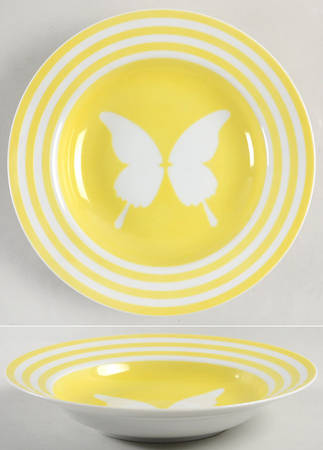 Papillon (White Butterfly on Yellow) Large Rim Soup Bowl