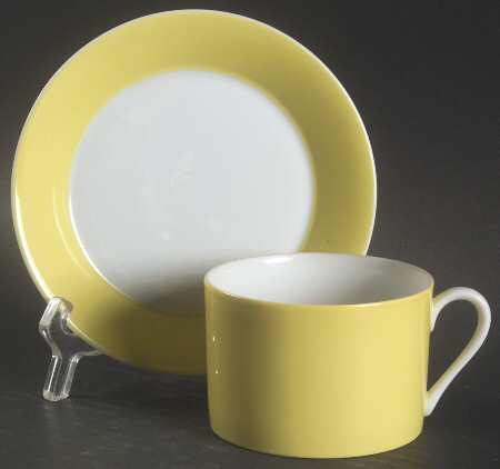 Papillon (White Butterfly on Yellow) Flat Cup & Saucer Set