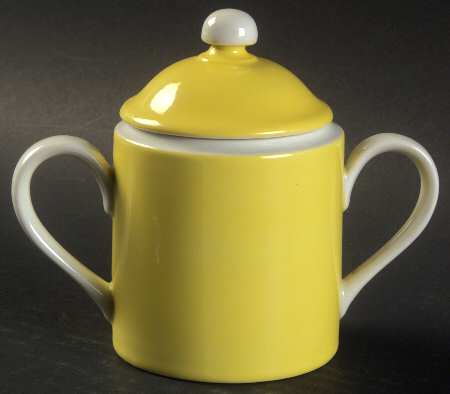 Papillon (White Butterfly on Yellow) Sugar Bowl & Lid