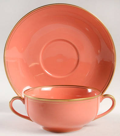 Pavillon Apricot Flat Cream Soup Bowl & Saucer Set