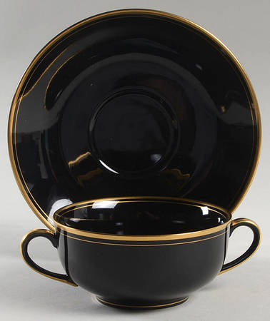 Pavillon Black Flat Cream Soup Bowl & Saucer Set