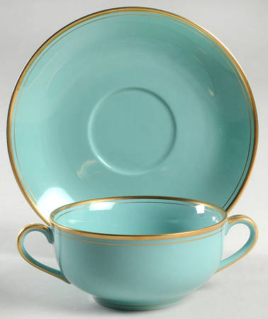 Pavillon Turquoise Flat Cream Soup Bowl & Saucer Set