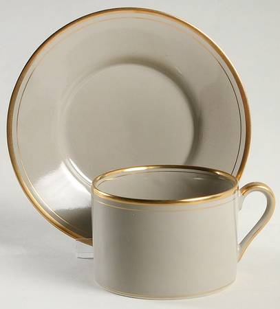 Pavillon Greige Flat Cup & Saucer Set
