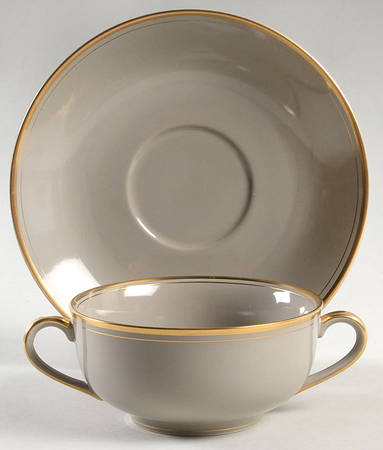 Pavillon Greige Flat Cream Soup Bowl & Saucer Set