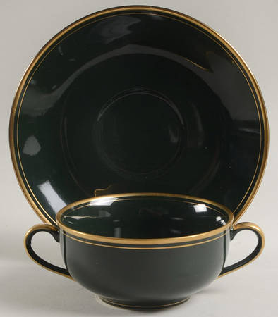 Pavillon Hunter Green Flat Cream Soup Bowl & Saucer Set