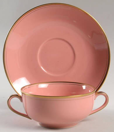 Pavillon Peach Coral Flat Cream Soup Bowl & Saucer Set