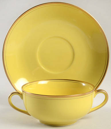 Pavillon Yellow Flat Cream Soup Bowl & Saucer Set