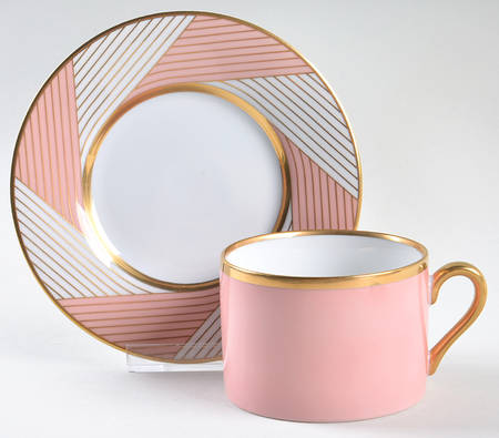 Peach Facette Flat Cup & Saucer Set