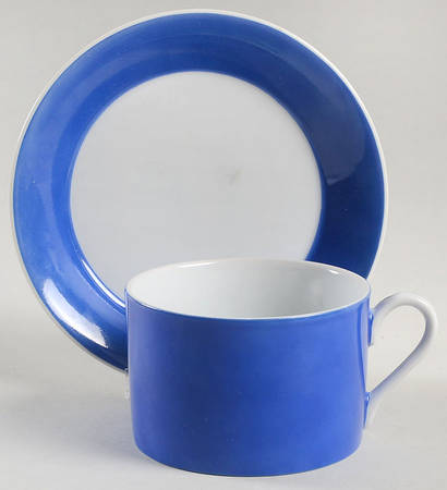 Pin Stripe Blue Flat Cup & Saucer Set