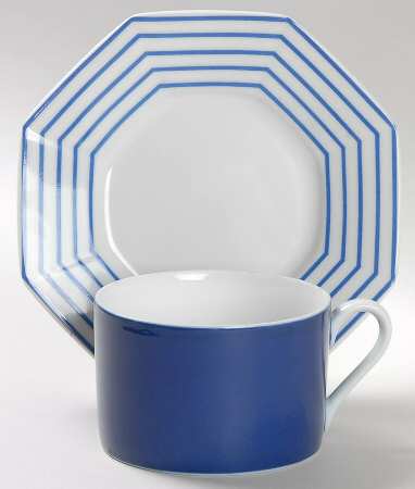 Pin Stripe Blue Flat Cup & Saucer Set