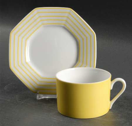 Pin Stripe Yellow Flat Cup & Saucer Set