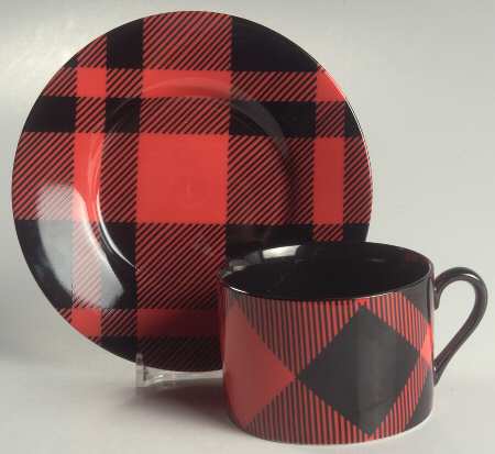 Black and Red Plaid Flat Cup & Saucer Set