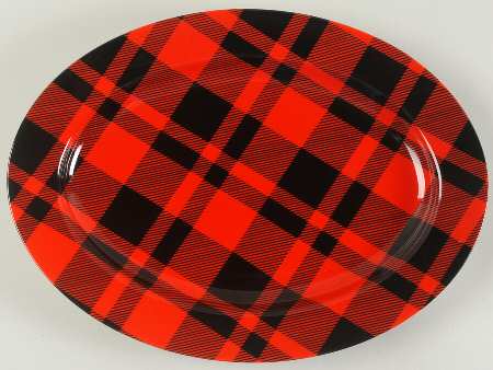 Black and Red Plaid 14" Oval Serving Platter
