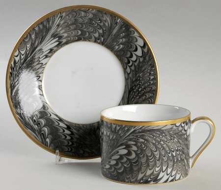Plume D'Or Black Flat Cup & Saucer Set