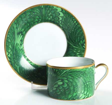 Plume d'Or Teal Green Flat Cup & Saucer Set