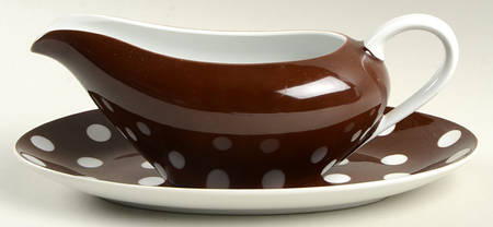 Polka Dots (White Dots on Brown) Gravy Boat & Underplate/Relish