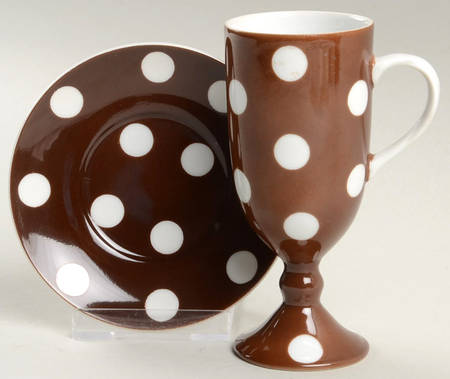 Polka Dots (White Dots on Brown) Irish Coffee Cup and Saucer Set