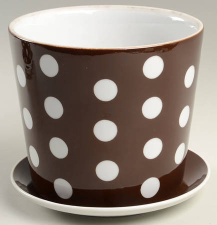 Polka Dots (White Dots on Brown) 5" Flower Pot & Underplate
