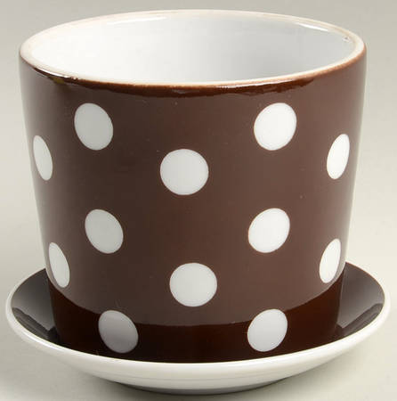 Polka Dots (White Dots on Brown) 3" Flower Pot & Underplate