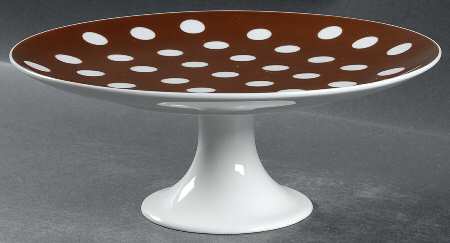 Polka Dots (White Dots on Brown) 10" Diameter Pedestal Cake Stand