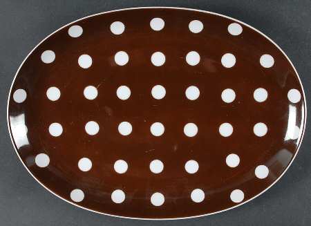Polka Dots (White Dots on Brown) 14" Oval Serving Platter