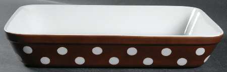 Polka Dots (White Dots on Brown) 12" Rectangular Baker