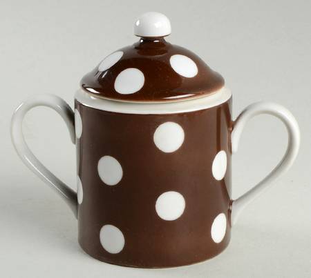 Polka Dots (White Dots on Brown) Sugar Bowl & Lid