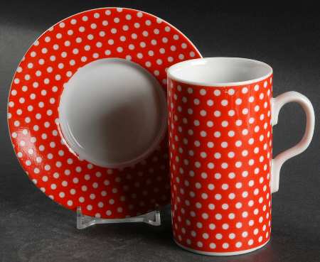 Red Dotted Swiss (Red with Small White Dots) Irish Coffee Cup and Saucer Set