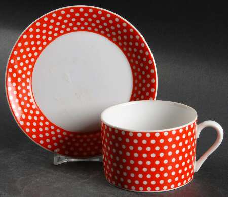 Red Dotted Swiss (Red with Small White Dots) Flat Cup & Saucer Set