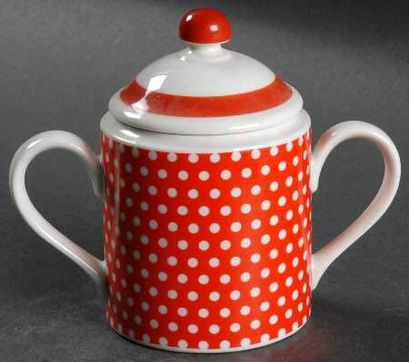 Red Dotted Swiss (Red with Small White Dots) Sugar Bowl & Lid