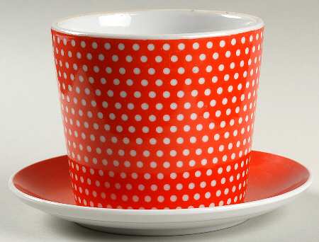 Red Dotted Swiss (Red with Small White Dots) Small Flower Pot & Underplate