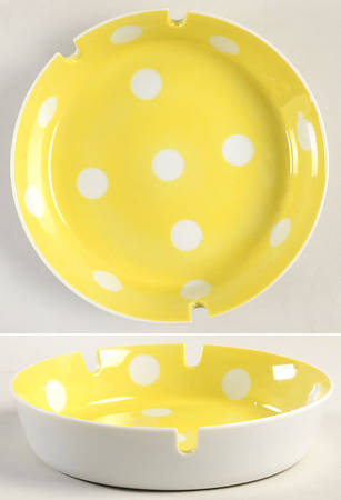 Polka Dots (White Dots on Yellow) 3 Slot Round Ashtray