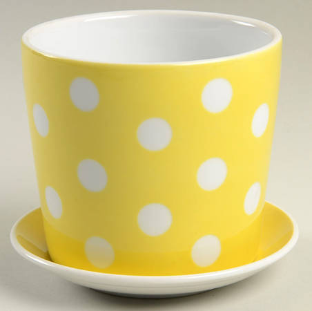 Polka Dots (White Dots on Yellow) 3" Flower Pot & Underplate