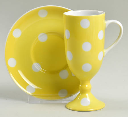 Polka Dots (White Dots on Yellow) Irish Coffee Cup and Saucer Set