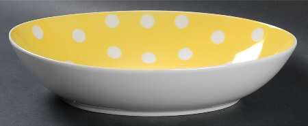 Polka Dots (White Dots on Yellow) 10" Oval Vegetable Bowl