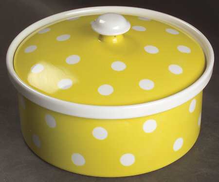 Polka Dots (White Dots on Yellow) 2 Qt Round Covered Casserole