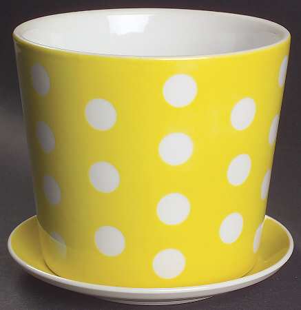 Polka Dots (White Dots on Yellow) 5" Flower Pot & Underplate
