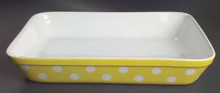 Polka Dots (White Dots on Yellow) 12" Rectangular Baker