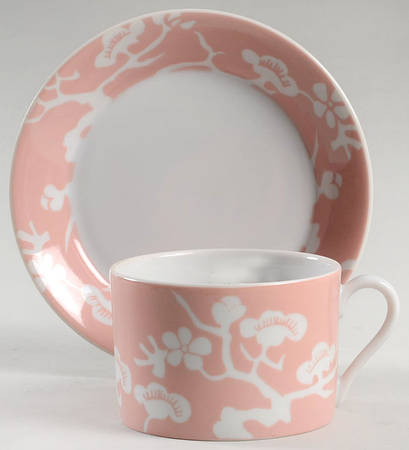 Prunier De Chine Peach (Negative) Flat Cup & Saucer Set