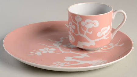 Prunier De Chine Peach (Negative) Snack Plate & Cup Set