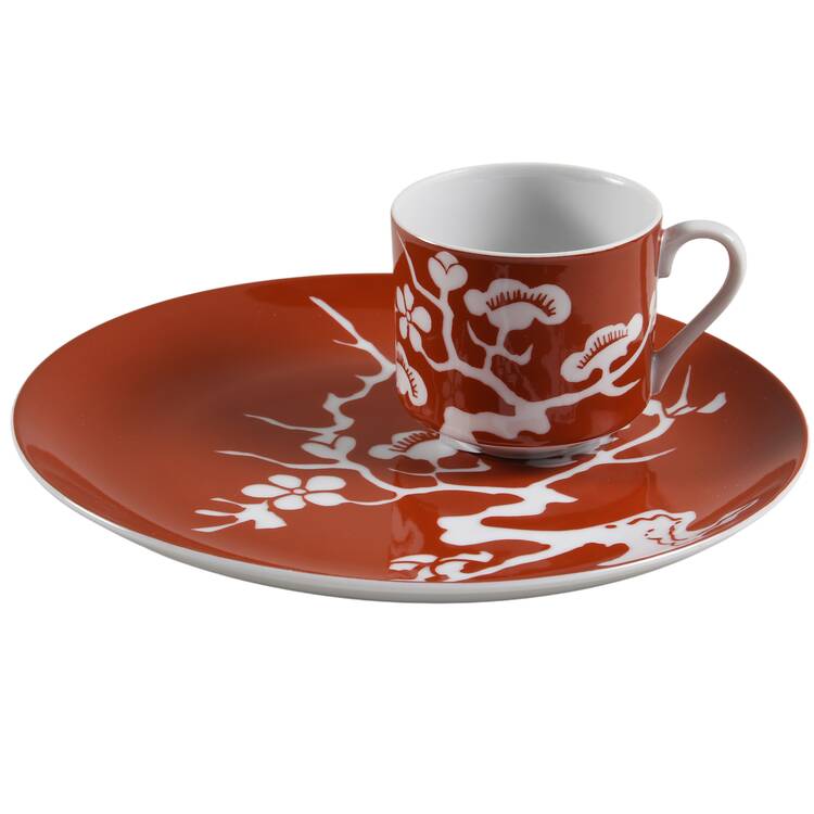 Prunier De Chine Red (Negative) Snack Plate & Cup Set