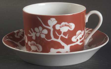 Prunier De Chine Red (Negative) Flat Cup & Saucer Set